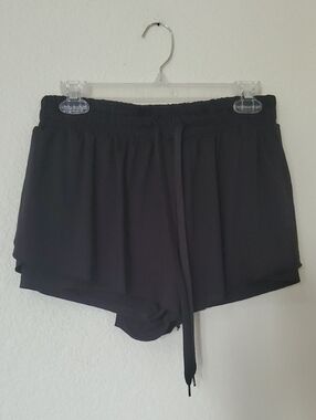 Women’s Black Drawstring Elastic Waist Skort Flare Shorts